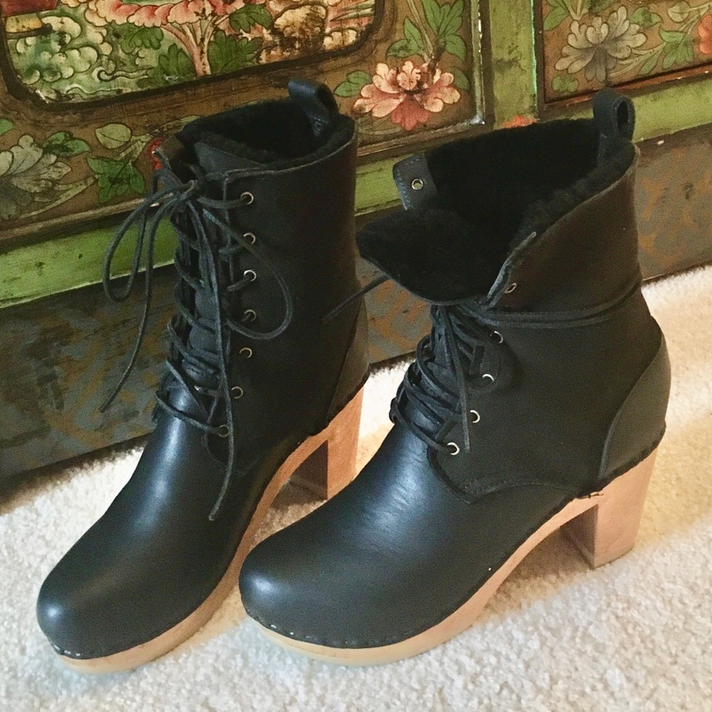 Black Shearling No. 6 Store Lace-Up High Heel Clog